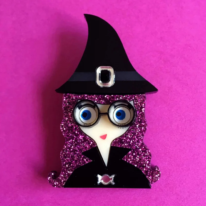 MOLLY Acrylic Brooch - Halloween Funny Glitter Haired Witch 🕸🕷