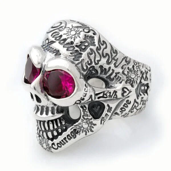 Medium Graffiti Master Skull Ring w/Stones