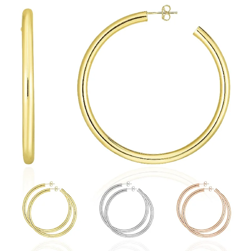 14K Yellow, White, and Rose Gold 4MM Open Hoop Earrings, Gold Hoop Earrings for Women, 100% Real 14K Gold