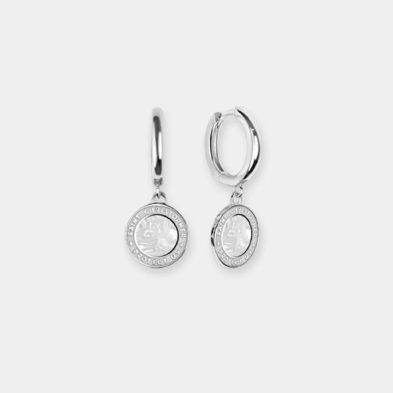 St. Christopher Earrings - White / White