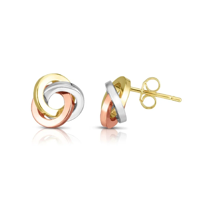 14K Tricolor Gold 10MM Polished Love Knot Stud Earrings, Gold Stud Earrings for Women, 100% Real 14K Gold