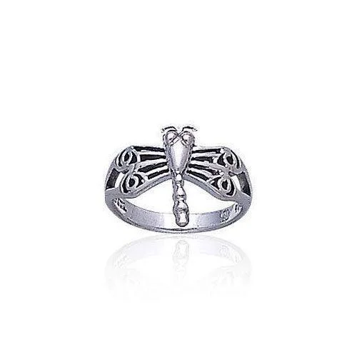 Dragonfly with Circles Silver Ring TR1326