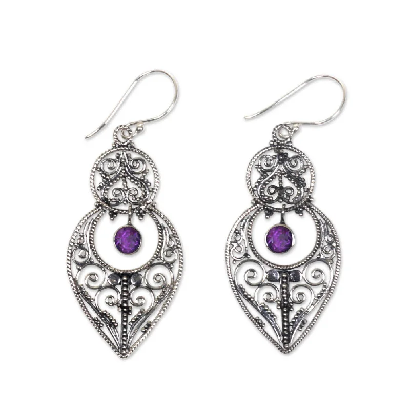 Handmade Majapahit Glory Sterling Silver Amethyst Earrings (Indonesia) - 2.2*0.9