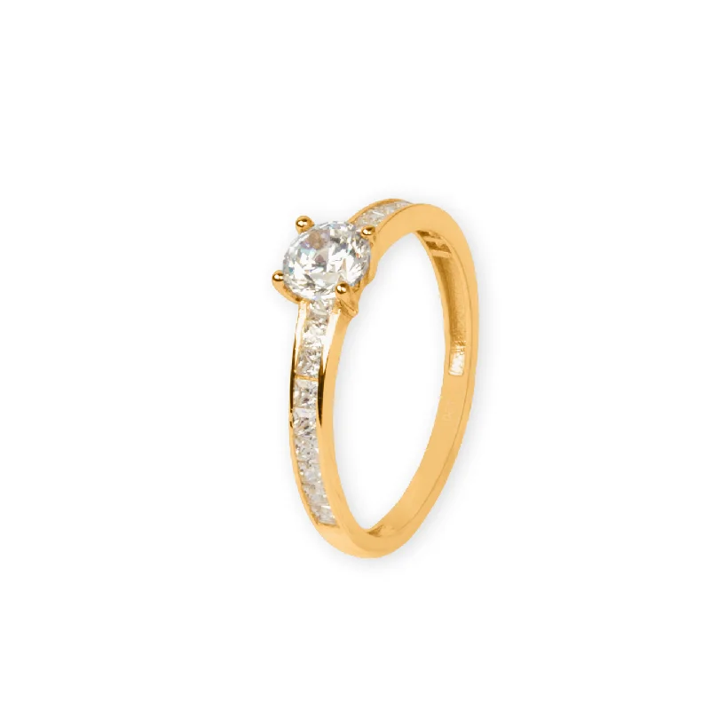 Real Gold Luxury Covered Solitaire Stone Ring 0232 (Size 7) R1986