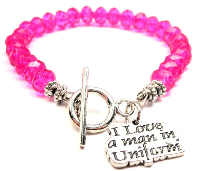 I Love A Man In Uniform Crystal Beaded Toggle Style Bracelet