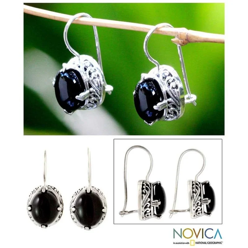 Handmade Sterling Silver Handcrafted 'Angel' Onyx Earrings (Indonesia)