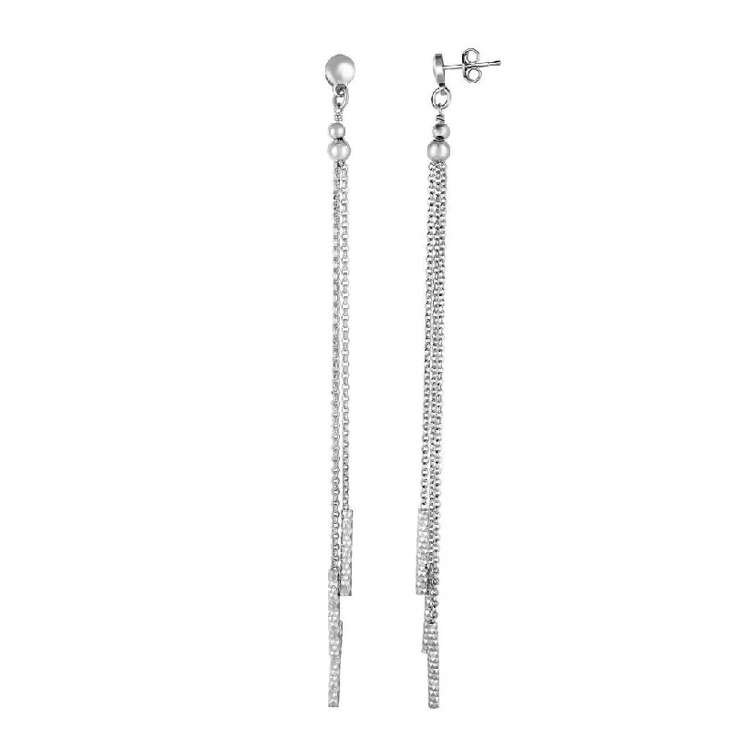 Curata 925 Sterling Silver Rhodium 5x112mm Sparkle Cut Bar Long Drop Earrings