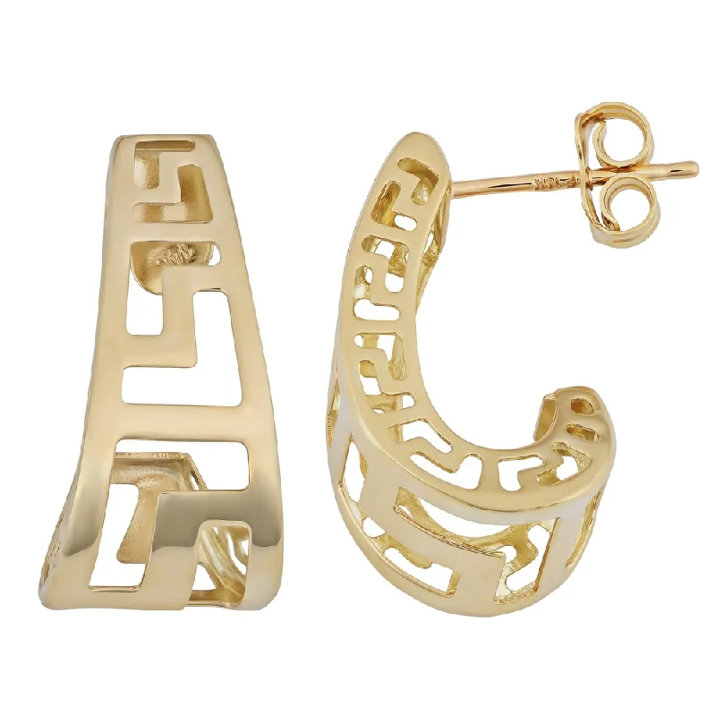 Fremada 14k Yellow Gold Greek Key J-hoop Post Earrings