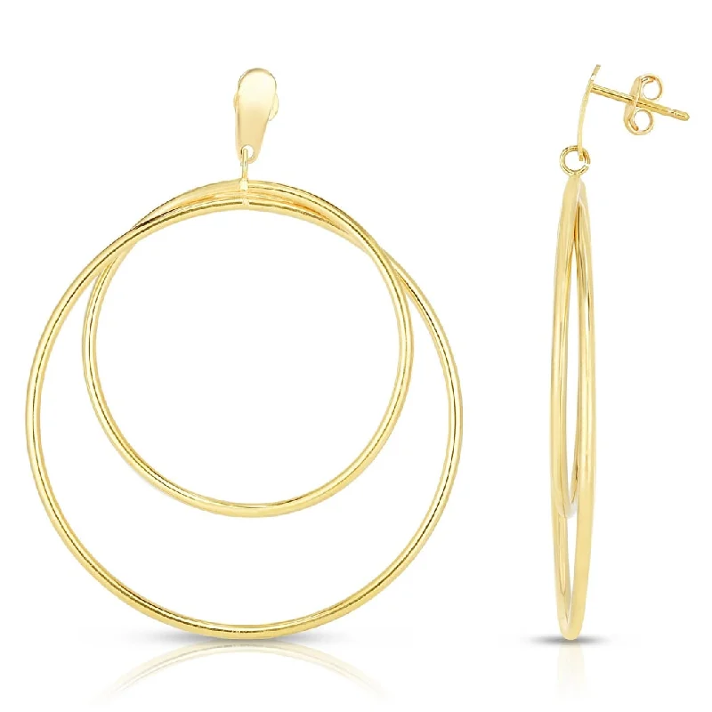 Curata 14k Yellow Gold 60x45mm Extra Large Double Circle Hanging Post Earrings