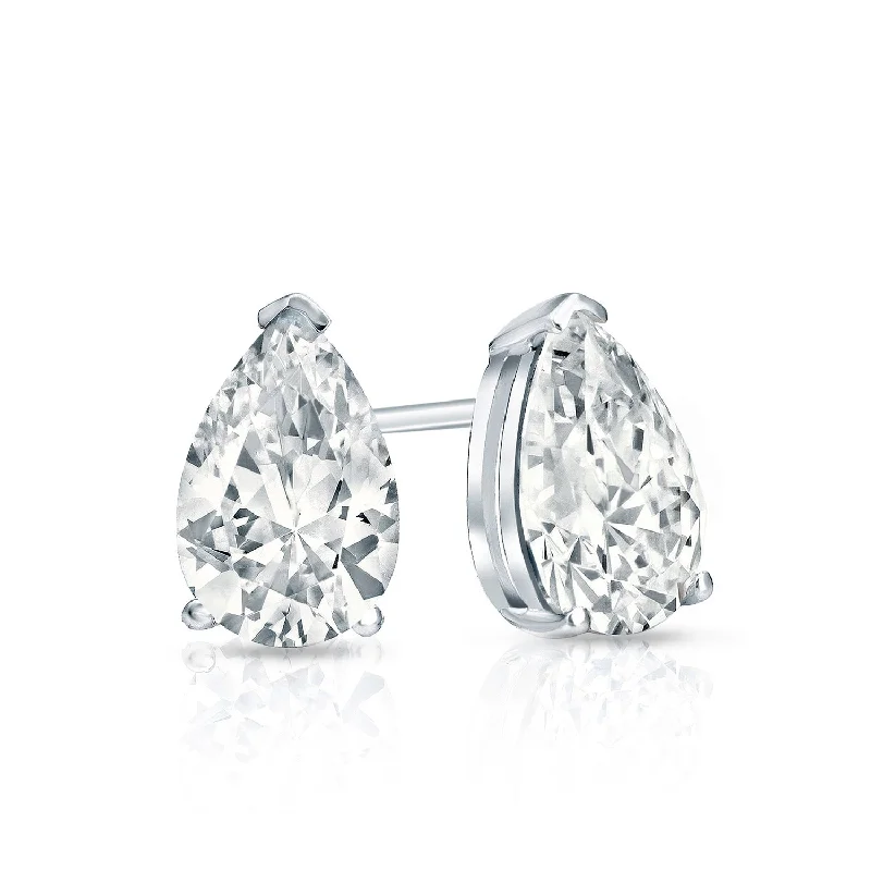 Auriya Plat Gold Lab Grown 0.75 carat TDW Pear Diamond Stud Earrings V-End Prong Screw-back