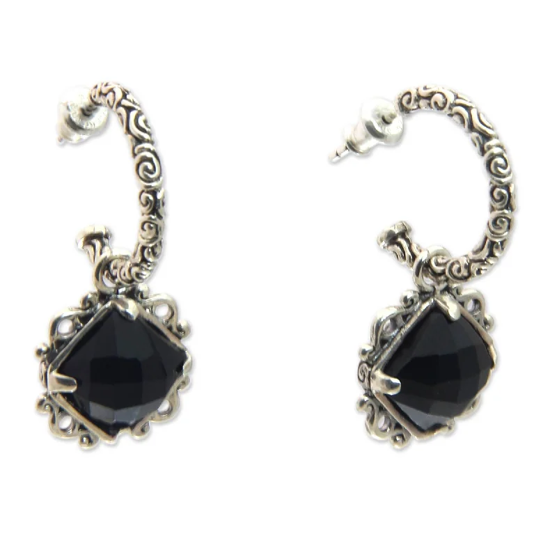 Handmade Sterling Silver 'Sweet Enchantment' Onyx Earrings (Indonesia)