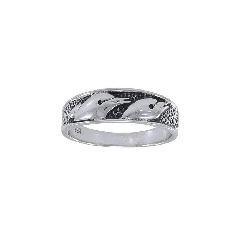 Dolphin Band Silver Ring JR324