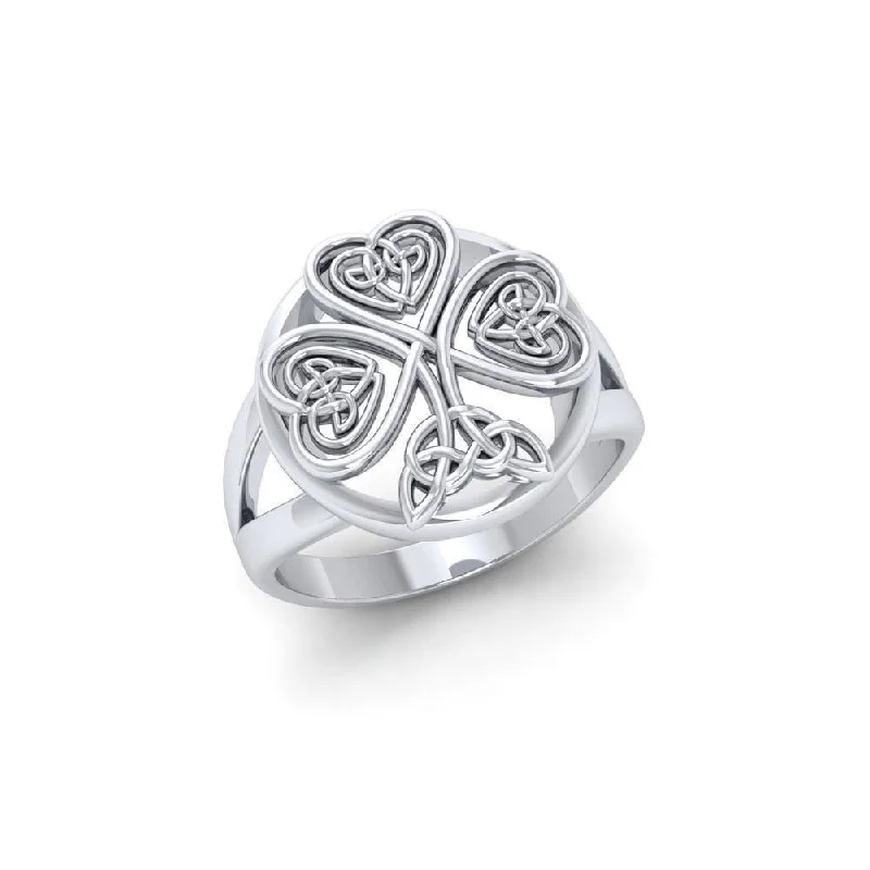 A wish coming on your way ~ Shamrock Celtic Knotwork  Sterling Silver Ring TRI537