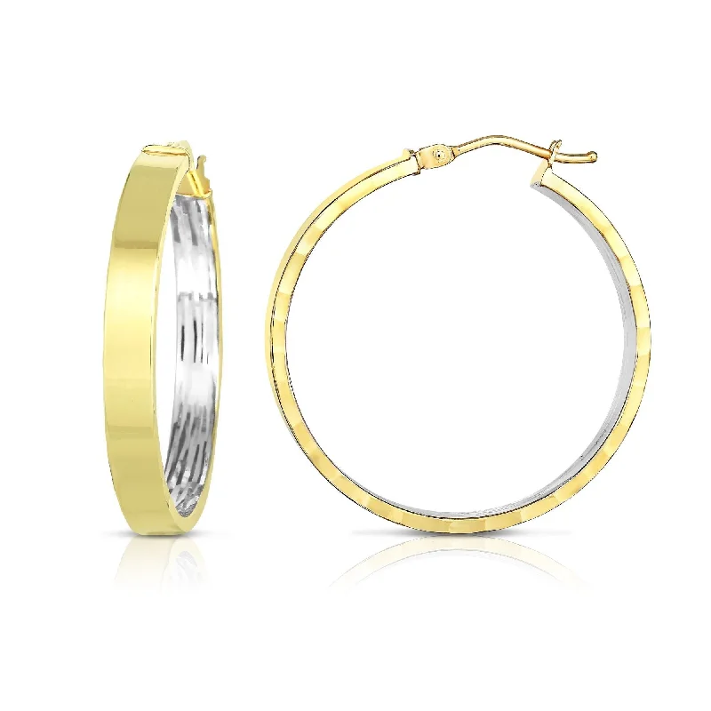 14K Two-Tone Yellow and White Gold Polished Diamond-Cut Hoop Earrings, Gold Hoop Earrings for Women, 100% Real 14K Gold