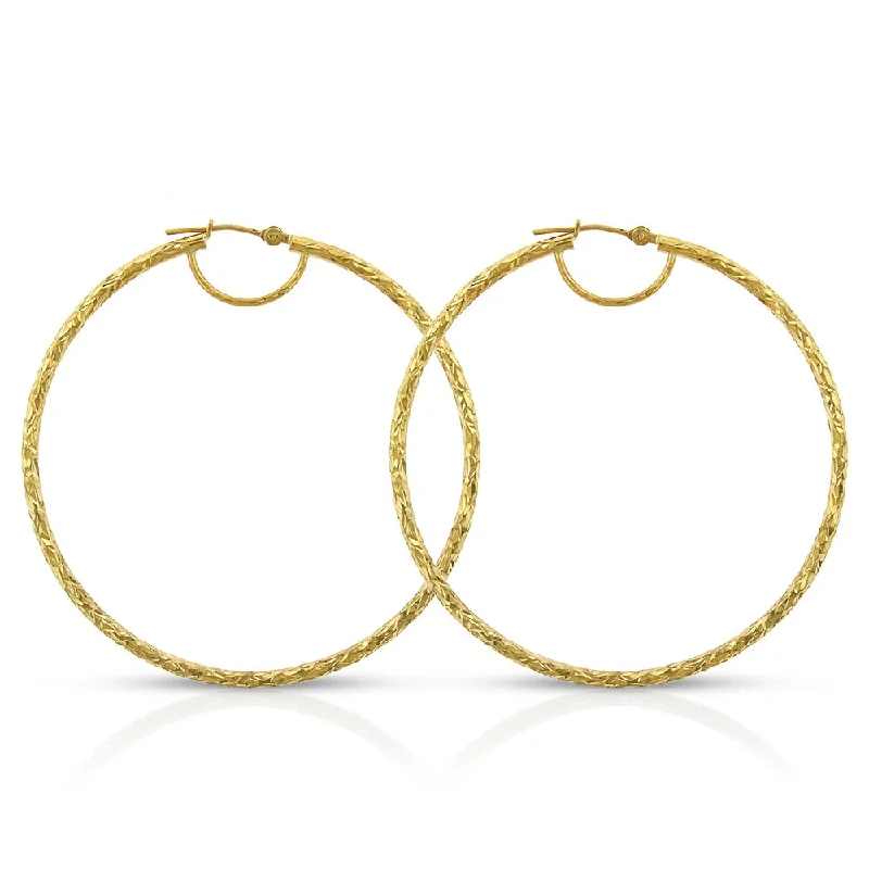 14k Yellow Gold Women's Fancy Diamond-cut Hammered Round Tube Hoop Earrings