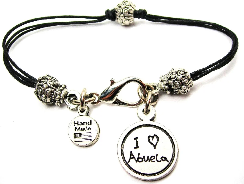 I Love Abuela Child Handwriting Beaded Black Cord Bracelet