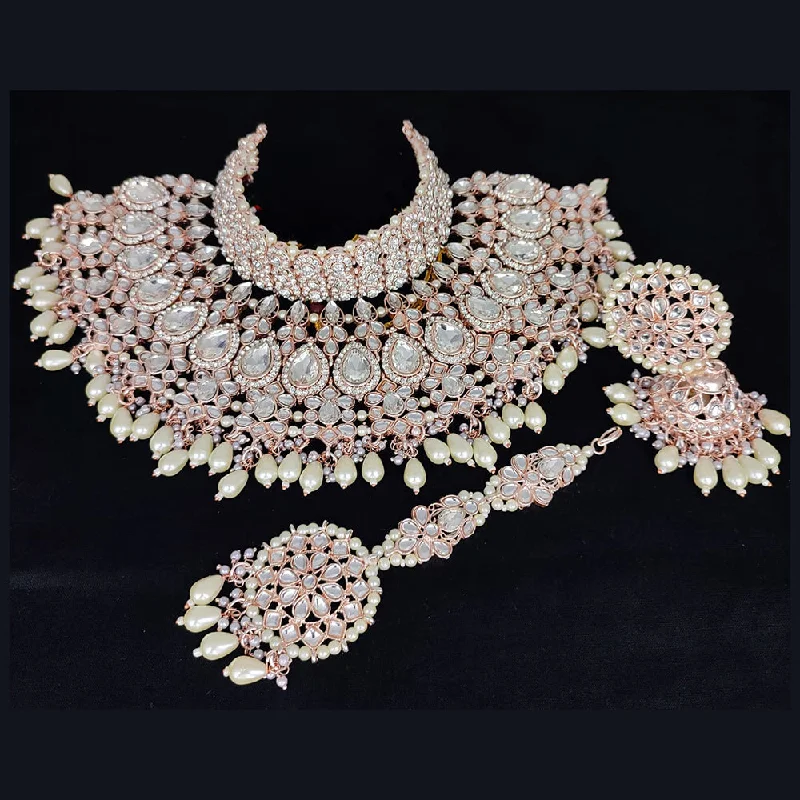 Lucentarts Jewellery Rose Gold Plated Kundan Necklace Set