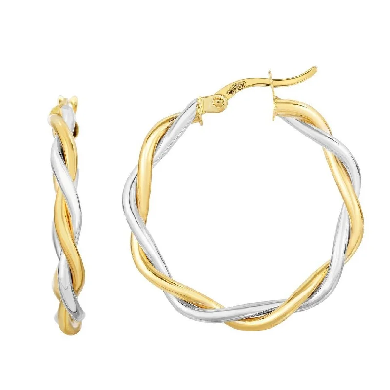 Curata 10k Two-tone Gold 21x3mm Twisted Double Wire Extra Light Round Hoop Earrings