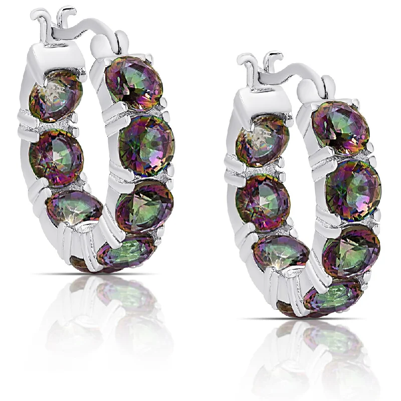 Dolce Giavonna Sterling Silver Simulated Mystic Topaz Hoop Earrings