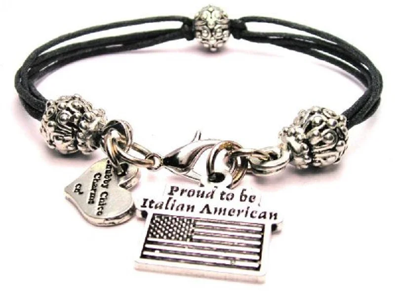 Proud To Be Italian American Beaded Black Cord Bracelet