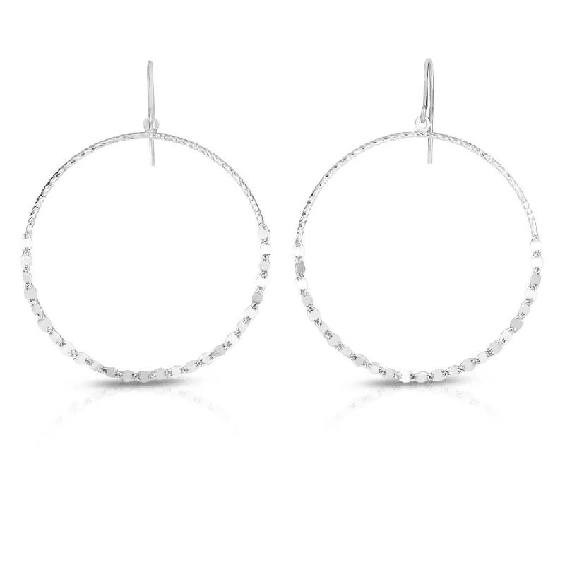 Curata 925 Sterling Silver Rhodium 62x48mm Textured Open Circle Dangle Hook Earrings