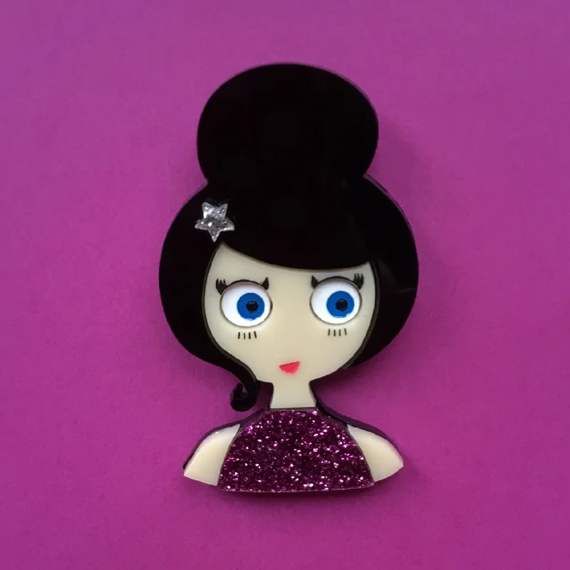 SOFIA Acrylic Brooch, pink glitter dress and silver star hair clip