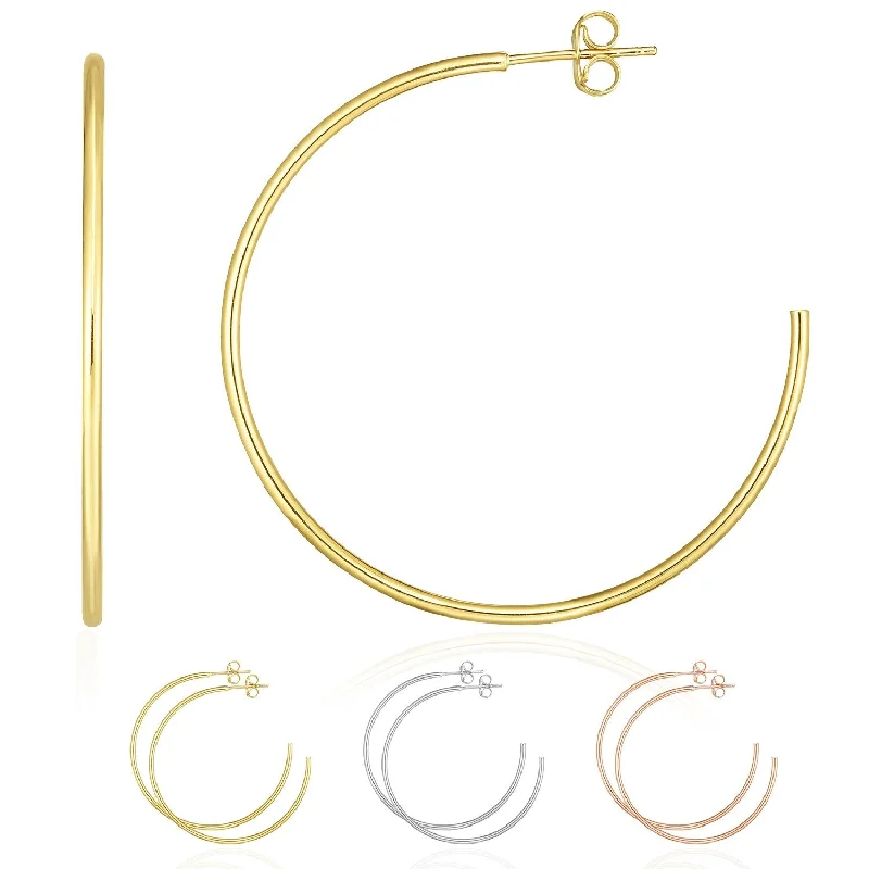 14K Yellow, White, and Rose Gold 1.5MM Open Hoop Earrings, Gold Hoop Earrings for Women, 100% Real 14K Gold