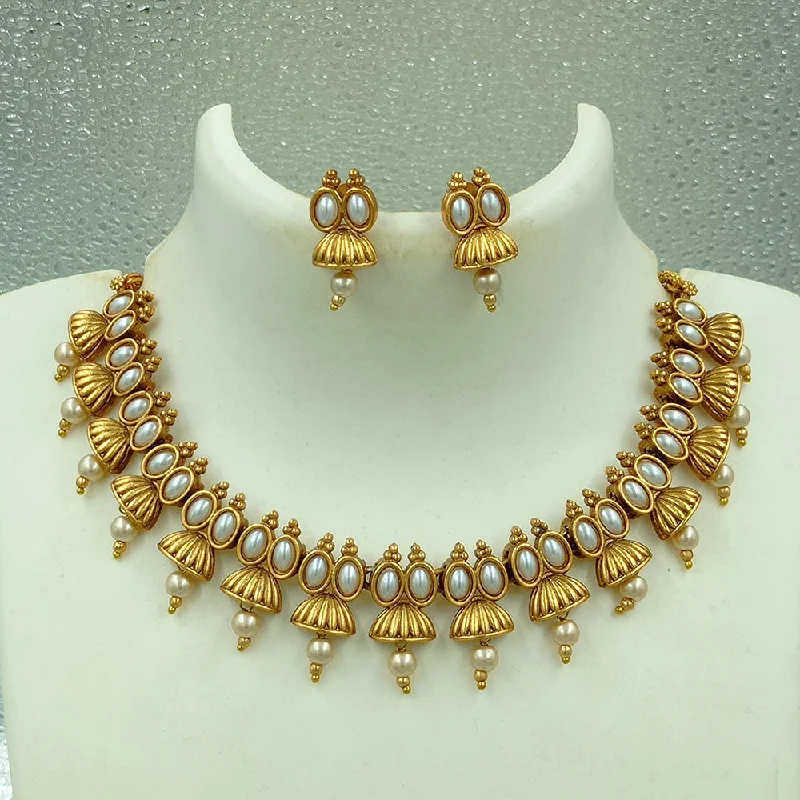 Joyful Jewel Art Matte Gold Plated Pota Stone Necklace Set