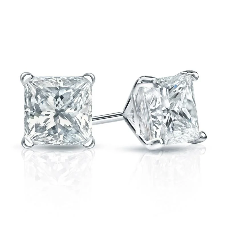 Auriya Plat Gold Lab Grown 1.25 carat TDW Princess Diamond Stud Earrings 4-Prong Martini Screw-back