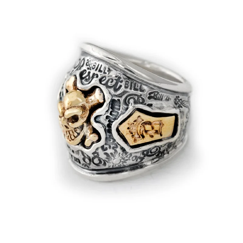 Graffiti Dome Ring with "SKULL & CROSSBONES" Top "B CROWN" Tag