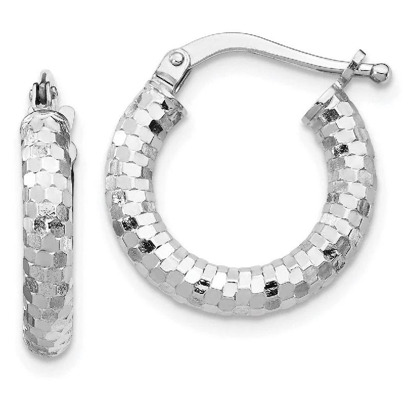 Curata 14k White Gold 3x10mm Sparkle Cut Hoop Earrings