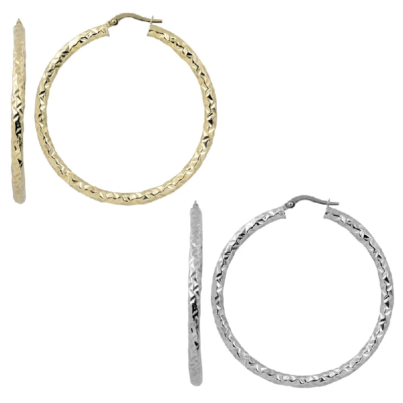 Fremada 10k White or Yellow Gold 3x40-mm Diamond-cut Round Hoop Earrings