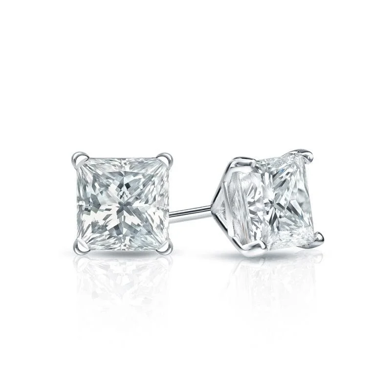 Auriya Plat Gold Lab Grown 0.62 carat TDW Princess Diamond Stud Earrings 4-Prong Martini Push-back