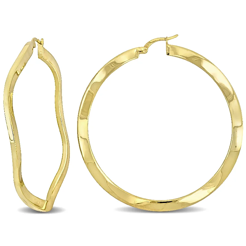 Miadora Yellow Plated Sterling Silver 58mm Round Wave Hoop Earrings