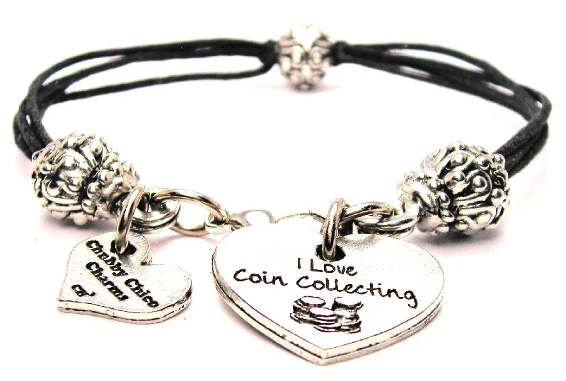 I Love Coin Collecting Beaded Black Cord Bracelet