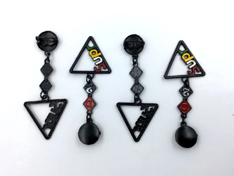 Black Multicolour Triangular Clip Brooches