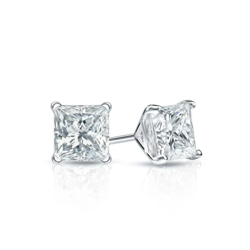 Auriya Plat Gold Lab Grown 0.40 carat TDW Princess Diamond Stud Earrings 4-Prong Martini Screw-back