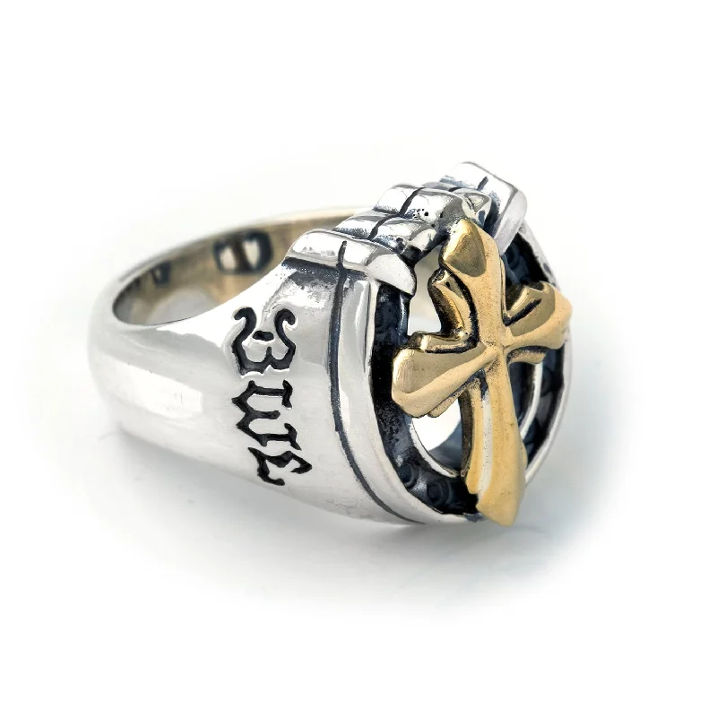 Horseshoe Ring with "CROSS" Top - Medium