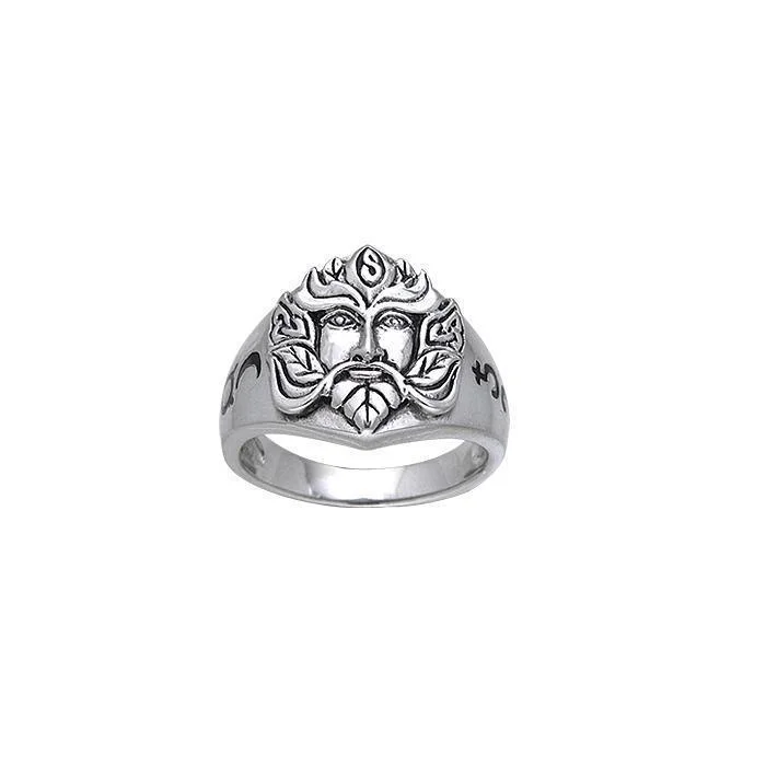 Green Man Sterling Silver Ring TRI175