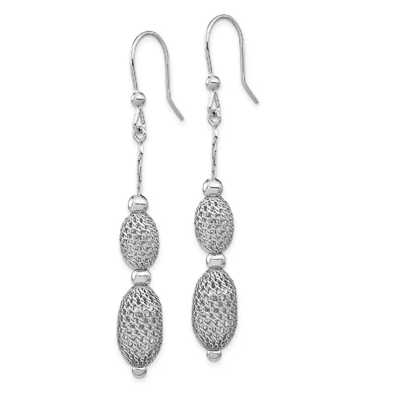 Curata 925 Sterling Silver 66x9.5mm Textured Double Bead Drop Dangle Earrings