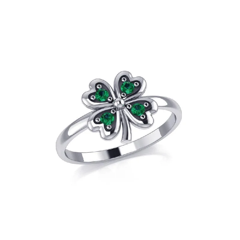 Lucky Four Leaf Clover Silver Ring with Gemstone TRI1934