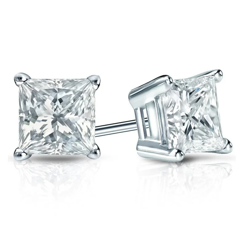 Auriya 18-karat Gold Lab Grown 1.50 carat TDW Princess Diamond Stud Earrings 4-Prong Basket Screw-back