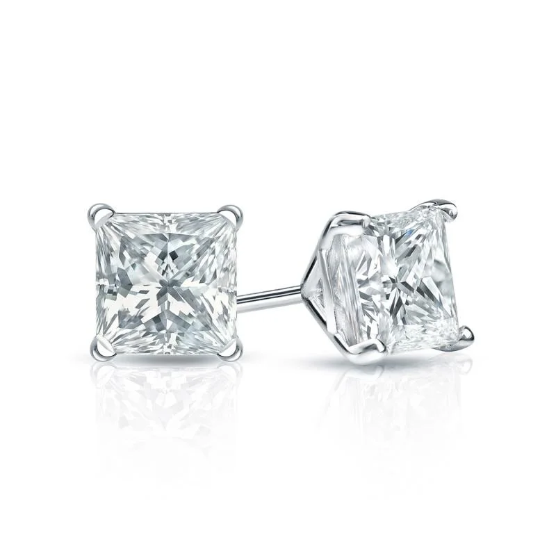 Auriya Plat Gold Lab Grown 0.75 carat TDW Princess Diamond Stud Earrings 4-Prong Martini Push-back