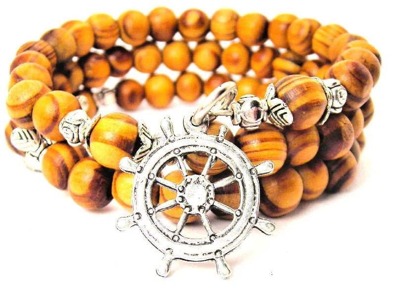 Helm-Ship Steering Wheel Natural Wood Wrap Bracelet