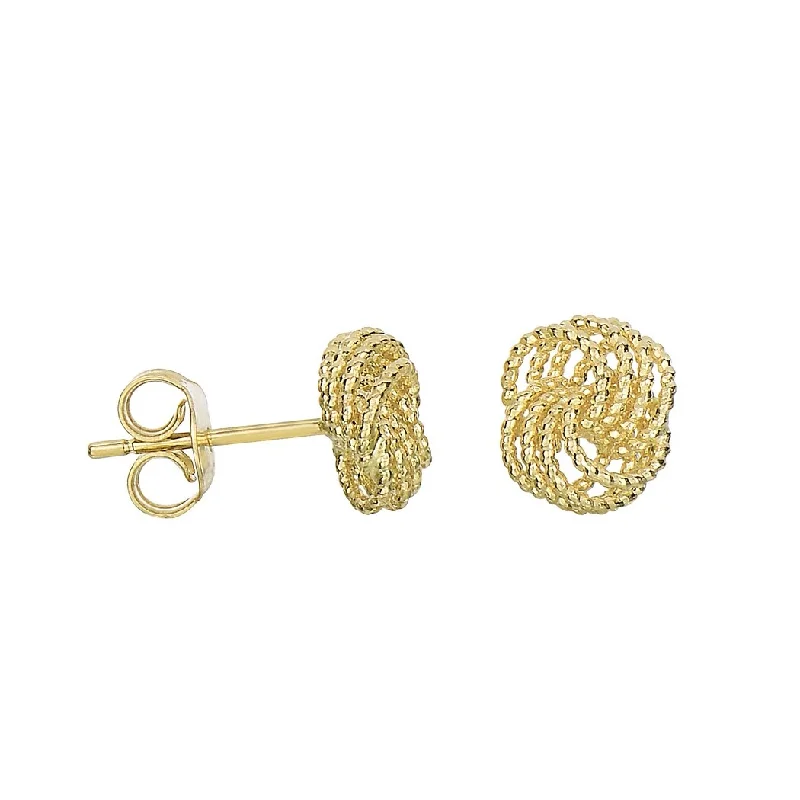 Curata 14k Yellow Gold 9mm Textured 4 Row Love Knot Post Earrings