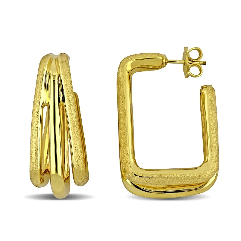 Miadora 33mm Triple Row Satin Polished Finish Square Hoop Earrings in 14K Yellow Gold