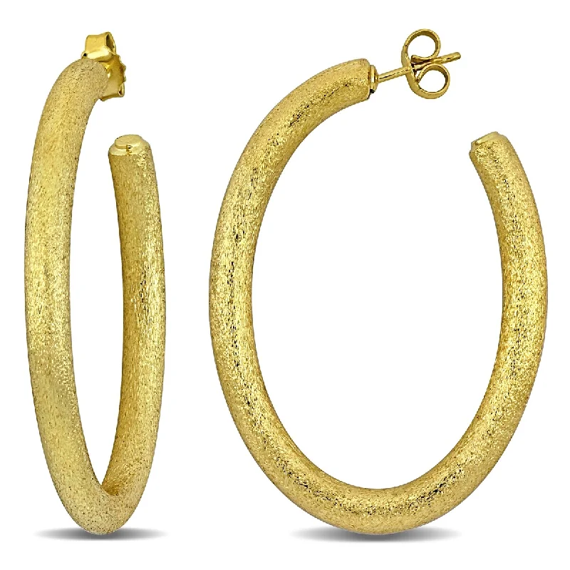 Miadora 49mm Oval Hoop Satin Finish Earrings in 14K Yellow Gold