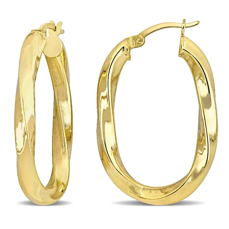 Miadora Yellow Plated Sterling Silver 33x23mm Twist Oval Hoop Earrings