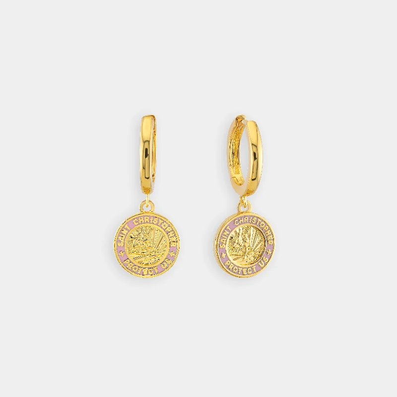 St. Christopher Earrings - Gold / Pink