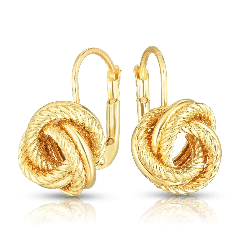 14K Yellow Gold 11MM Polished Love Knot Double-Row Snap Earrings, Gold Stud Earrings for Women, 100% Real 14K Gold